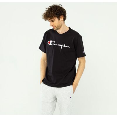 Champion Reverse Weave Script Logo Crewneck T-Shirt Black - L Champion Reverse Weave Script Logo Crewneck T-Shirt Black - L