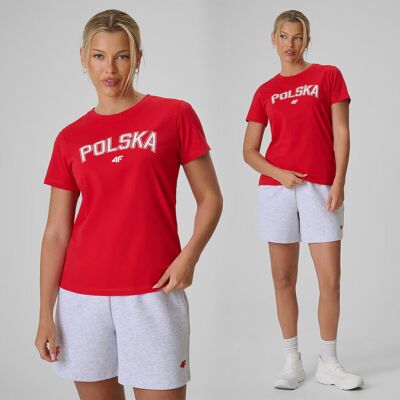 Koszulka Damska 4F Polska Czerwona T-Shirt Sportowy Kibica Bawełniany 4FRSS26TTSHF4207 3XL Koszulka Damska 4F Polska Czerwona T-Shirt Sportowy Kibica Bawełniany 4FRSS26TTSHF4207 3XL