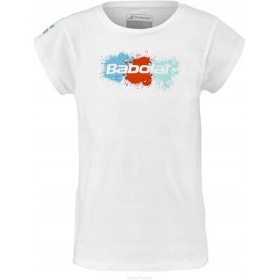 Koszulka tenisowa Babolat Exercise Cotton Tee Girl biała 12-14 lat Koszulka tenisowa Babolat Exercise Cotton Tee Girl biała 12-14 lat