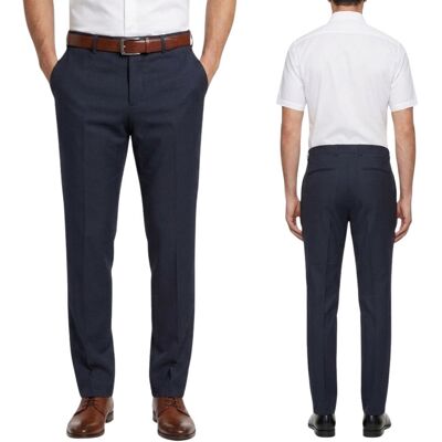 Spodnie męskie Calvin Klein Paris Modern granatowe wełniane w kant fitted-S Spodnie męskie Calvin Klein Paris Modern granatowe wełniane w kant fitted-S