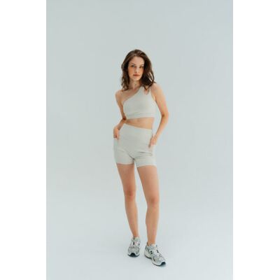 Szorty damskie do jogi i fitness z kieszeniami Moonholi GLAM - creamy white l Szorty damskie do jogi i fitness z kieszeniami Moonholi GLAM - creamy white l