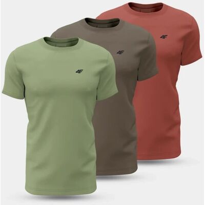 T-shirt męski (ZESTAW KOSZULEK 3 SZT.) 4F 4FWSS24TTSHM1896-91S Zielony Brązowy Czerwony T-shirt męski (ZESTAW KOSZULEK 3 SZT.) 4F 4FWSS24TTSHM1896-91S Zielony Brązowy Czerwony