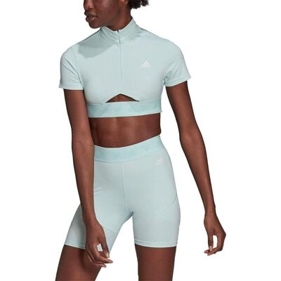 Top damski Adidas Crop Zip Tee sportowy krótki logo miętowy-XS Top damski Adidas Crop Zip Tee sportowy krótki logo miętowy-XS