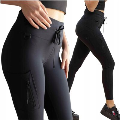 Inny producent Wodoodporne legginsy damskie sportowe z kieszeniami czarne Legs S Inny producent Wodoodporne legginsy damskie sportowe z kieszeniami czarne Legs S
