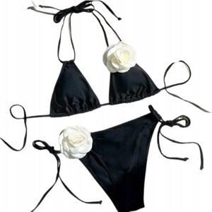 Inny producent Strój Kąpielowy Bikini Dwuczęściowy Duże Ozdobne Kwiaty Wiązany Black L Inny producent Strój Kąpielowy Bikini Dwuczęściowy Duże Ozdobne Kwiaty Wiązany Black L