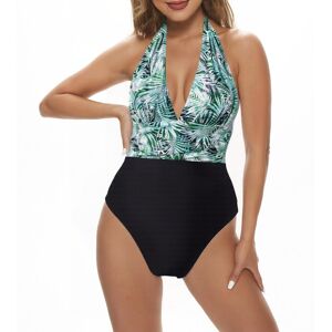 Inny producent Strój kąpielowy jednoczęściowy damski wiązany rozmiar 2XL czarno zielony Inny producent Strój kąpielowy jednoczęściowy damski wiązany rozmiar 2XL czarno zielony