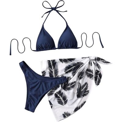 Inny producent Damski Strój Kąpielowy Dwuczęściowy Kostium Bikini z Chustą Granatowy S Inny producent Damski Strój Kąpielowy Dwuczęściowy Kostium Bikini z Chustą Granatowy S