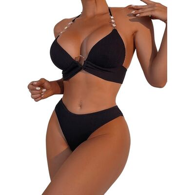 Inny producent Damski Strój Kąpielowy Dwuczęściowy Kostium Push-up Bikini Damskie Czarny L Inny producent Damski Strój Kąpielowy Dwuczęściowy Kostium Push-up Bikini Damskie Czarny L