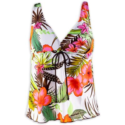 Damskie tankini z wiązaniem duże kwiaty białe Mariss r.5XL Damskie tankini z wiązaniem duże kwiaty białe Mariss r.5XL