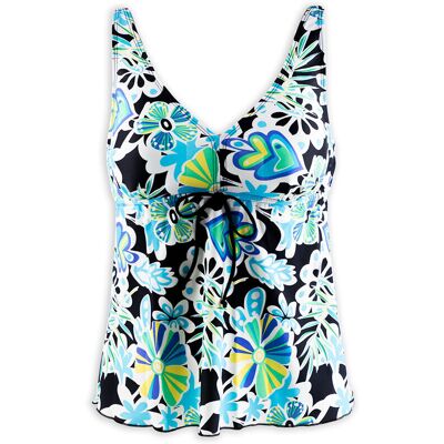 Damskie tankini z wiązaniem i nadrukiem czarne Mariss r.2XL Damskie tankini z wiązaniem i nadrukiem czarne Mariss r.2XL