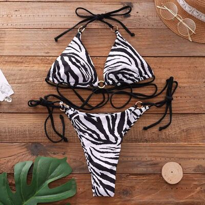 Inny producent Dwuczęściowy Strój Kąpielowy BIKINI w Zebrę z Wiązaniami - XL Inny producent Dwuczęściowy Strój Kąpielowy BIKINI w Zebrę z Wiązaniami - XL