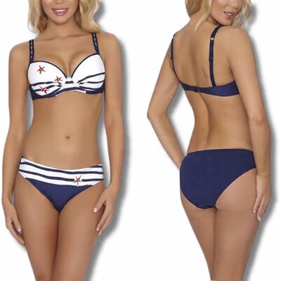Inny producent Kostium Kąpielowy Dwuczęściowy R. 36/70D Biało Granatowe Bikini Damskie Inny producent Kostium Kąpielowy Dwuczęściowy R. 36/70D Biało Granatowe Bikini Damskie