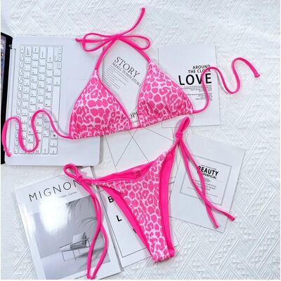 Inny producent Strój Kąpielowy BIKINI Stringi Neon Wiązane Panterka - L Inny producent Strój Kąpielowy BIKINI Stringi Neon Wiązane Panterka - L