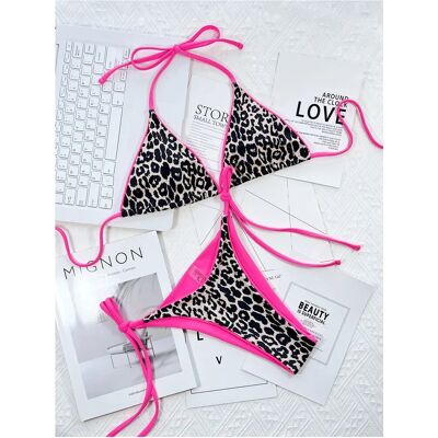 Inny producent Strój Kąpielowy BIKINI Stringi Neon Wiązane Panterka - L Inny producent Strój Kąpielowy BIKINI Stringi Neon Wiązane Panterka - L