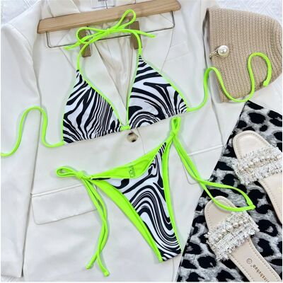 Inny producent Strój Kąpielowy BIKINI Stringi Neon Wiązane Zebra - S Inny producent Strój Kąpielowy BIKINI Stringi Neon Wiązane Zebra - S