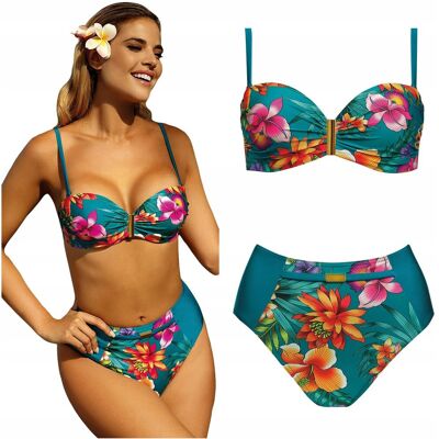 Strój kąpielowy dwuczęściowy wysoki stan SELF 730 M22 Floral 40E L 75E Strój kąpielowy dwuczęściowy wysoki stan SELF 730 M22 Floral 40E L 75E