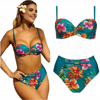 Strój Kąpielowy Dwuczęściowy Wysoki Stan Self 730 M22 Floral 40d L 75d Strój Kąpielowy Dwuczęściowy Wysoki Stan Self 730 M22 Floral 40d L 75d