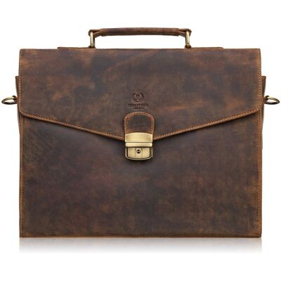 Męska skórzana aktówka brązowa na dokumenty teczka na ramie z kluczykiem vintage Paolo Peruzzi T-146-HBR Męska skórzana aktówka brązowa na dokumenty teczka na ramie z kluczykiem vintage Paolo Peruzzi T-146-HBR