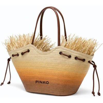 PINKO PLAŻOWA TOREBKA OMBRE Z FRĘDZLAMI I BRĄZOWYMI UCHWYTAMI 26x25x13 I4A PINKO PLAŻOWA TOREBKA OMBRE Z FRĘDZLAMI I BRĄZOWYMI UCHWYTAMI 26x25x13 I4A