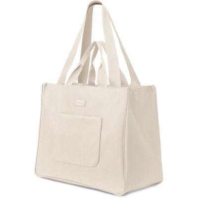 PUCCINI Torba z Kieszeniami Materiałowa Shopper Na Ramię Beżowa TD250-6A PUCCINI Torba z Kieszeniami Materiałowa Shopper Na Ramię Beżowa TD250-6A