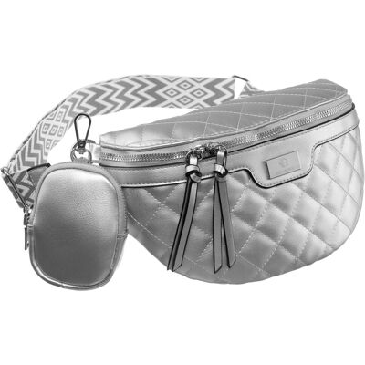 Saszetka damska na pas nerka crossbody listonoszka pikowana z portmonetką na suwak Rovicky, srebrny Saszetka damska na pas nerka crossbody listonoszka pikowana z portmonetką na suwak Rovicky, srebrny