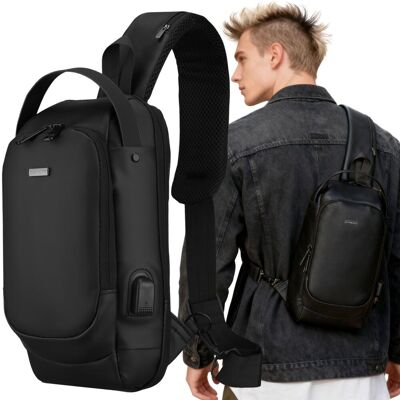 Saszetka męska na ramię crossbody czarna ROVICKY mała miejska port USB kieszonki na suwak plecak na jedno ramię Saszetka męska na ramię crossbody czarna ROVICKY mała miejska port USB kieszonki na suwak plecak na jedno ramię