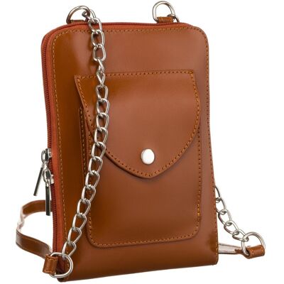 Inny producent Skórzana torebka damska saszetka na suwak modna listonoszka crossbody z łańcuchem, brązowy Inny producent Skórzana torebka damska saszetka na suwak modna listonoszka crossbody z łańcuchem, brązowy