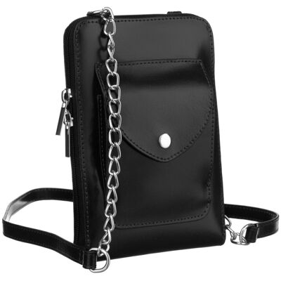 Inny producent Skórzana torebka damska saszetka na suwak modna listonoszka crossbody z łańcuchem, czarny Inny producent Skórzana torebka damska saszetka na suwak modna listonoszka crossbody z łańcuchem, czarny
