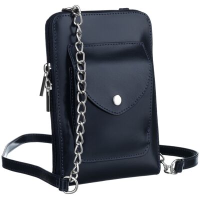 Inny producent Skórzana torebka damska saszetka na suwak modna listonoszka crossbody z łańcuchem, granatowy Inny producent Skórzana torebka damska saszetka na suwak modna listonoszka crossbody z łańcuchem, granatowy