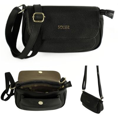 Skórzana Torebka Damska Solier Fl51 Yselle Crossbody Czarna Skórzana Torebka Damska Solier Fl51 Yselle Crossbody Czarna