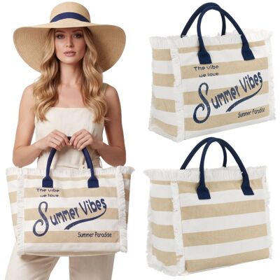 Torba plażowa duża na suwak w paski Peterson shopper bag biała beżowa Torba plażowa duża na suwak w paski Peterson shopper bag biała beżowa