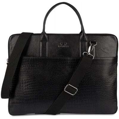 Torba skórzana aktówka teczka croco na laptopa 15'6 czarna A4 Beltimore Torba skórzana aktówka teczka croco na laptopa 15'6 czarna A4 Beltimore