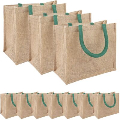 Vidaxl Torebki Jutowe 10 Pcs Naturalny I Zielony 26 X 22 X 14 Cm Vidaxl Torebki Jutowe 10 Pcs Naturalny I Zielony 26 X 22 X 14 Cm