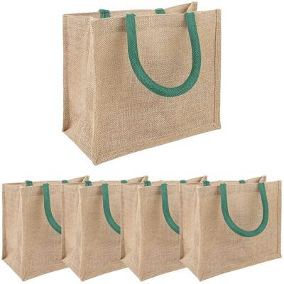 Vidaxl Torebki Jutowe 5 Pcs Naturalny I Zielony 26 X 22 X 14 Cm Vidaxl Torebki Jutowe 5 Pcs Naturalny I Zielony 26 X 22 X 14 Cm