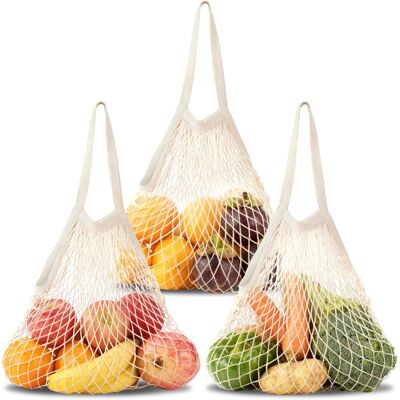 Inny producent 3 Szt. Bawełniana Siatka Na Zakupy, Beżowa Torba Składana Z Długim Uchwytem Inny producent 3 Szt. Bawełniana Siatka Na Zakupy, Beżowa Torba Składana Z Długim Uchwytem