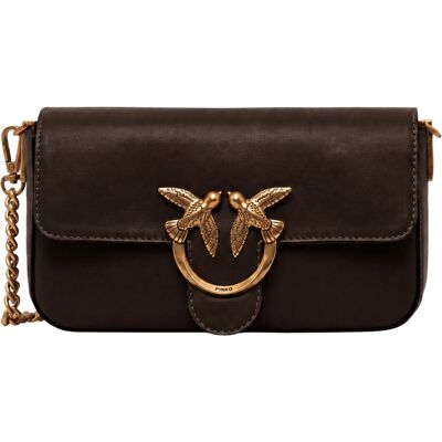 Pinko Brązowa Skórzana Torebka Kopertówka Damska Love One Slouchy Mini Pinko Brązowa Skórzana Torebka Kopertówka Damska Love One Slouchy Mini