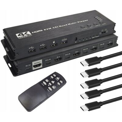Inny producent Przełącznik KVM 4x1 HDMI USB-C Multiviewer 1080p/4K na 4 źródła obrazu Inny producent Przełącznik KVM 4x1 HDMI USB-C Multiviewer 1080p/4K na 4 źródła obrazu
