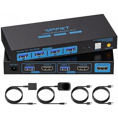 Inny producent Przełącznik KVM 8K HDMI 2-portowy dla 2 komputerów A32 Inny producent Przełącznik KVM 8K HDMI 2-portowy dla 2 komputerów A32