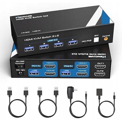 Inny producent Przełącznik Kvm Hdmi 4k@60hz, Przełącznik Kvm Newcare 2x2 Inny producent Przełącznik Kvm Hdmi 4k@60hz, Przełącznik Kvm Newcare 2x2