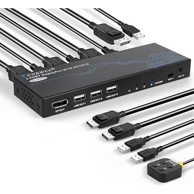 Inny producent Przełącznik KVM TCNEWCL 4-portowy DisplayPort 4K 60 Hz z USB Inny producent Przełącznik KVM TCNEWCL 4-portowy DisplayPort 4K 60 Hz z USB