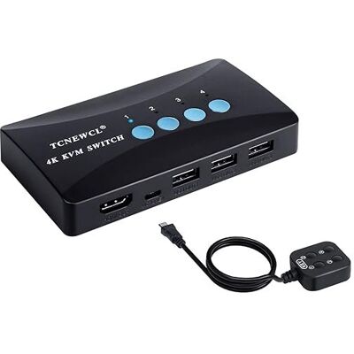 Inny producent Przełącznik Kvm Tcnewcl Hdmi 4 Porty Z Kablami Usb – 4k 30hz Inny producent Przełącznik Kvm Tcnewcl Hdmi 4 Porty Z Kablami Usb – 4k 30hz