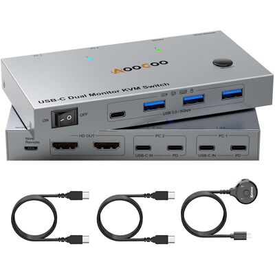 Inny producent Przełącznik KVM USB-C 2x PC 2x Monitor 4K 60Hz Pilot USB 3.0 PD Inny producent Przełącznik KVM USB-C 2x PC 2x Monitor 4K 60Hz Pilot USB 3.0 PD