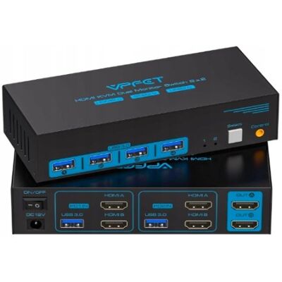 Inny producent Przełącznik VPFET KVM HDMI dla dwóch monitorów 4K@60Hz czarny Inny producent Przełącznik VPFET KVM HDMI dla dwóch monitorów 4K@60Hz czarny
