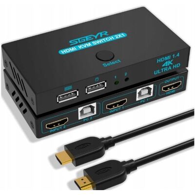 Inny producent Sgeyr 2x1 HDMI KVM przełącznik 4K z obsługą 3D i 1080P czarny z obudową Inny producent Sgeyr 2x1 HDMI KVM przełącznik 4K z obsługą 3D i 1080P czarny z obudową