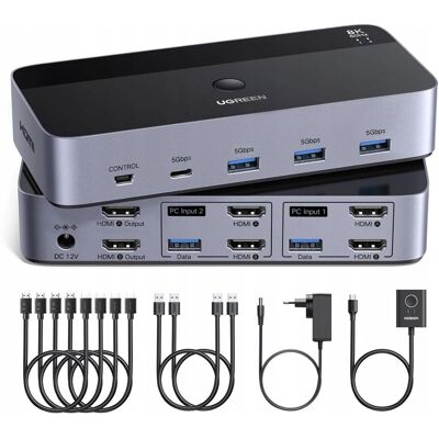 Inny producent UGREEN KVM Dual Monitor 8K 4K 240Hz USB 3.0 Hub Przełącznik Pulpitu Inny producent UGREEN KVM Dual Monitor 8K 4K 240Hz USB 3.0 Hub Przełącznik Pulpitu