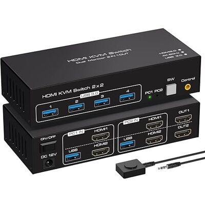 Inny producent VPFET Przełącznik KVM HDMI 2 Porty 4K 60Hz z Dualnym Monitorem Inny producent VPFET Przełącznik KVM HDMI 2 Porty 4K 60Hz z Dualnym Monitorem