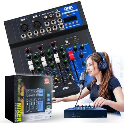 DNA Analogowy Mikser Dźwięku 4-Kanałowy Bluetooth Eq Odtwarzacz Mp3 Usb Phantom +48v DNA Analogowy Mikser Dźwięku 4-Kanałowy Bluetooth Eq Odtwarzacz Mp3 Usb Phantom +48v