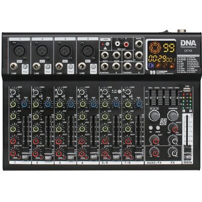 Dna Qfx8 Mikser Audio Analogowy Usb 8 Kanałów Bluetooth Mp3 Phantom +48v Dna Qfx8 Mikser Audio Analogowy Usb 8 Kanałów Bluetooth Mp3 Phantom +48v
