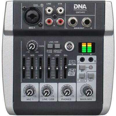 DNA QMX402 analogowy mikser dźwięku 3 kanały Bluetooth USB-C akumulator 2500 mAh DNA QMX402 analogowy mikser dźwięku 3 kanały Bluetooth USB-C akumulator 2500 mAh