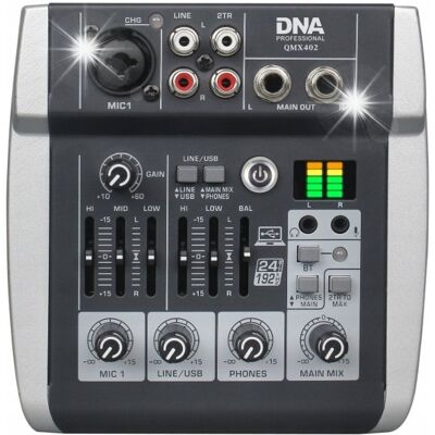 Inny producent DNA QMX402 analogowy mikser dźwięku 3 kanały Bluetooth USB-C akumulator Inny producent DNA QMX402 analogowy mikser dźwięku 3 kanały Bluetooth USB-C akumulator